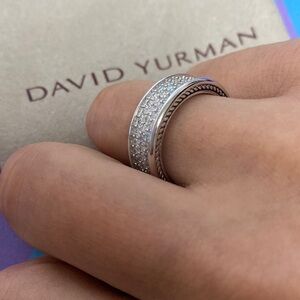 David Yurman Silver and White Diamond Ring Sz8